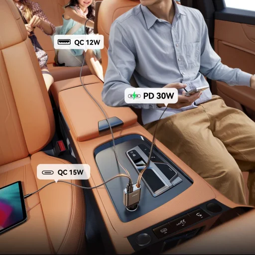 Joyroom JR-CCL07 3 az 1-ben autós töltő beépített visszahúzható kábellel - Sötétszürke - 5