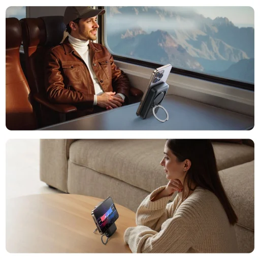 Joyroom JR-PBM02 Powerbank 22.5W 10000mAh 3 az 1-ben Mágneses Induktív Kompatibilis MagSafe Beépített Kábellel - Fekete - 6