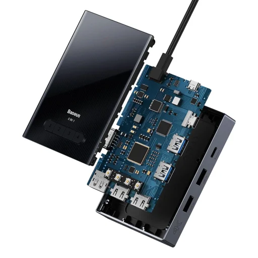 Baseus PioneerJoy 8 az 1-ben USB-C HUB HDMI 4K@60Hz + HDMI 4K@30Hz + DisplayPort 8K@30Hz + VGA + 2 x USB-A 3.0 + 2 x USB-C - szürke - 5