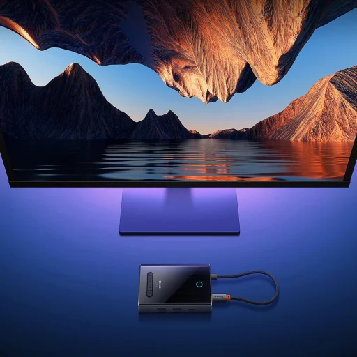 Baseus PioneerJoy 8 az 1-ben USB-C HUB HDMI 4K@60Hz + HDMI 4K@30Hz + DisplayPort 8K@30Hz + VGA + 2 x USB-A 3.0 + 2 x USB-C - szürke - 8