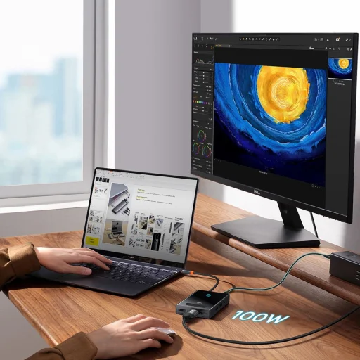 Baseus PioneerJoy 8 az 1-ben USB-C HUB HDMI 4K@60Hz + HDMI 4K@30Hz + DisplayPort 8K@30Hz + VGA + 2 x USB-A 3.0 + 2 x USB-C - szürke - 10