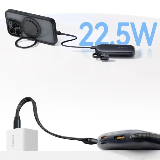 Baseus EnerFill FC21 QPow3 Ultra 10000mAh 22.5W Powerbank digitális kijelzővel és levehető kábellel - Fekete - 8