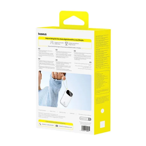 Baseus EnerFill FC31 20000mAh 45W Powerbank digitális kijelzővel és 2 beépített kábellel (USB-C + Lightning) - Fehér - 4