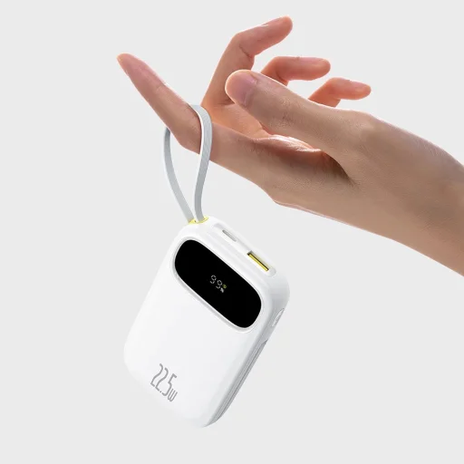 Baseus EnerFill FC31 20000mAh 22.5W Powerbank digitális kijelzővel és 2 beépített kábellel (USB-C + Lightning) - Fehér - 9