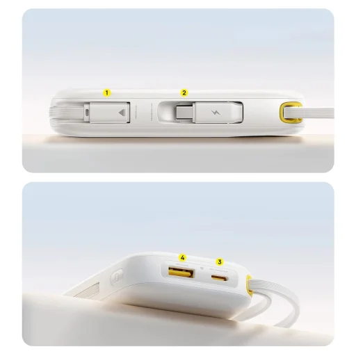 Baseus EnerFill FC31 20000mAh 22.5W Powerbank digitális kijelzővel és 2 beépített kábellel (USB-C + Lightning) - Fehér - 7