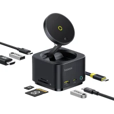 Baseus MagPro Series II 7 az 1-ben USB-C Hub MagSafe-kompatibilis töltővel 15W + HDMI + USB-A + USB-C + SD/TF - Fekete