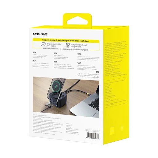 Baseus MagPro Series II 7 az 1-ben USB-C Hub MagSafe-kompatibilis töltővel 15W + HDMI + USB-A + USB-C + SD/TF - Fekete - 11