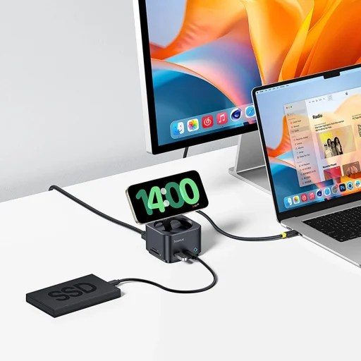 Baseus MagPro Series II 7 az 1-ben USB-C Hub MagSafe-kompatibilis töltővel 15W + HDMI + USB-A + USB-C + SD/TF - Fekete - 7