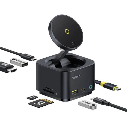 Baseus MagPro Series II 7 az 1-ben USB-C Hub MagSafe-kompatibilis töltővel 15W + HDMI + USB-A + USB-C + SD/TF - Fekete - 1