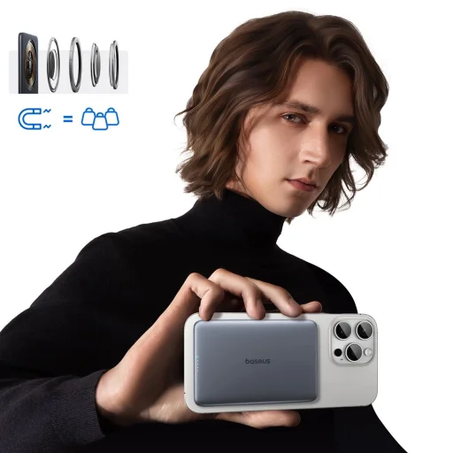 Baseus PicoGo AM41 5000mAh 20W Ultra-vékony MagSafe kompatibilis Power Bank fekete Baseus Simple USB-C 60W 30 cm kábellel - Szürke - 6