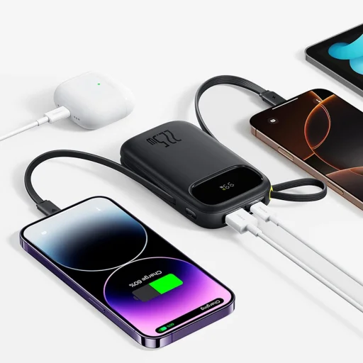 Baseus EnerFill FC31 10000mAh 22.5W Powerbank with Digital Display and 2 Built-in Cables (USB-C + Lightning) - Black - 3