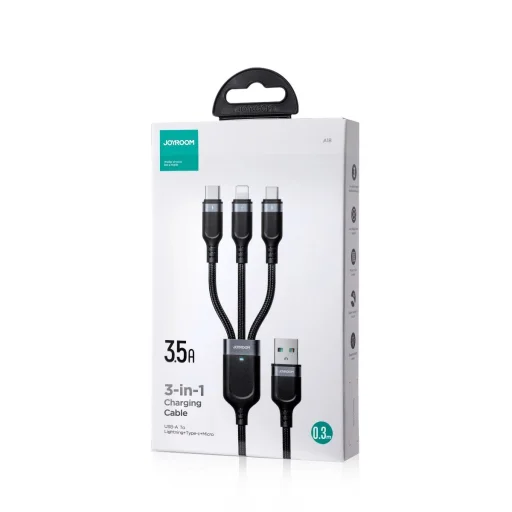 Joyroom Multi-Use Series S-A18 3 az 1-ben USB-A - Lightning / USB-C / micro USB kábel 0,3m - fekete - 5