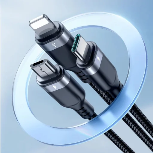 Joyroom Multi-Use Series S-A18 3 az 1-ben USB-A - Lightning / USB-C / micro USB kábel 0,3m - fekete - 8