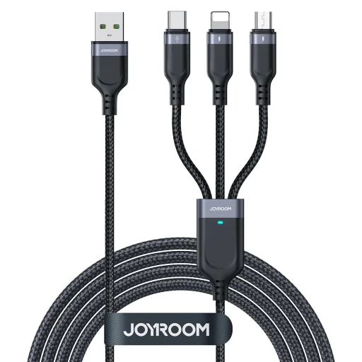 Joyroom Multi-Use Series S-A18 3 az 1-ben USB-A - Lightning / USB-C / micro USB kábel 0,3m - fekete - 1