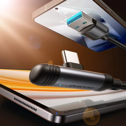 Joyroom S-A56 EnjoyX sorozatú 90° USB-A - USB-C 3A kábel 1.2m - fekete - 2