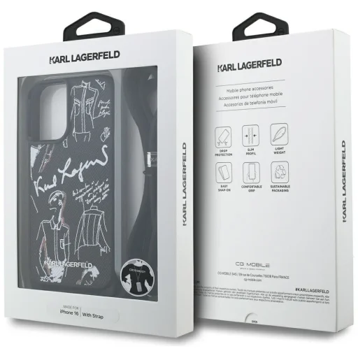 iPhone 16 fekete Karl Lagerfeld Crossbody Plisszírozott Minta és Logó MagSafe tok - 6