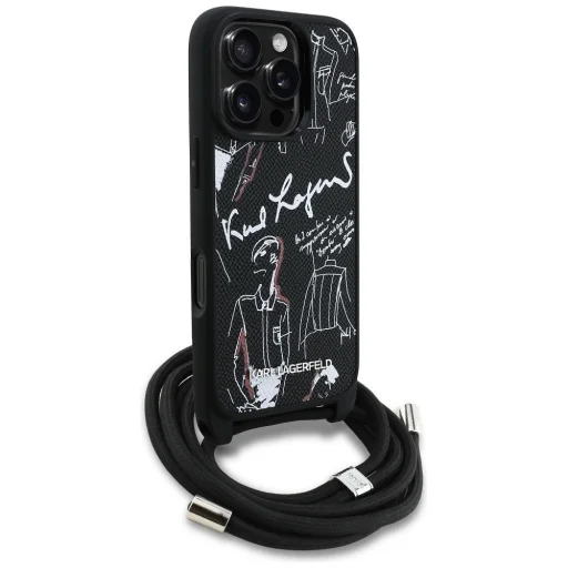  iPhone 16 Pro fekete Karl Lagerfeld Crossbody Grained Mintás & Logós tok - 3