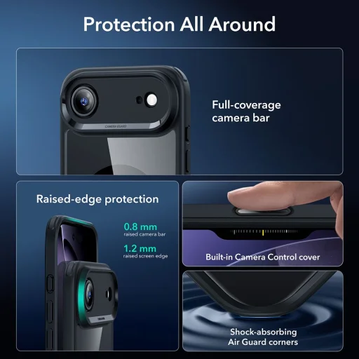  iPhone 17 Air Átlátszó/Fekete Esr Classic Hybrid Magsafe & Edzett Üveg tok - 3