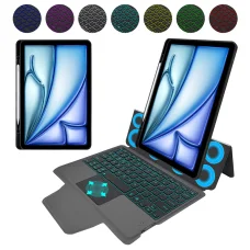 Techsuit - KeyTab Pro + Képernyővédő (RGB Vezeték nélküli Billentyűzettel/ Stylus Toll Tartóval) - iPad Air 11 2024/2025 - Fekete tok