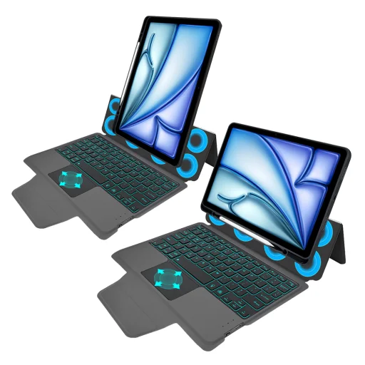 Techsuit - KeyTab Pro + Képernyővédő (RGB Vezeték nélküli Billentyűzettel/ Stylus Toll Tartóval) - iPad Air 11 2024/2025 - Fekete tok - 2