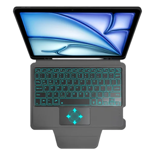 Techsuit - KeyTab Pro + Képernyővédő (RGB Vezeték nélküli Billentyűzettel/ Stylus Toll Tartóval) - iPad Air 11 2024/2025 - Fekete tok - 4
