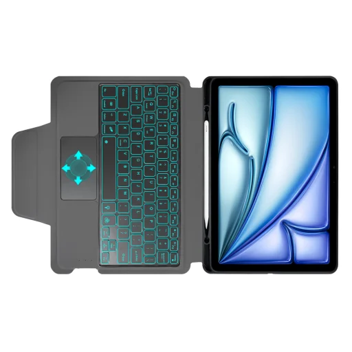 Techsuit - KeyTab Pro + Képernyővédő (RGB Vezeték nélküli Billentyűzettel/ Stylus Toll Tartóval) - iPad Air 11 2024/2025 - Fekete tok - 5