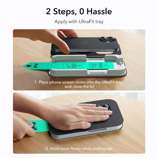  iPhone 16 Pro / 17 tiszta üvegfólia ESR UltraFit edzett üveg 2-pack - 6