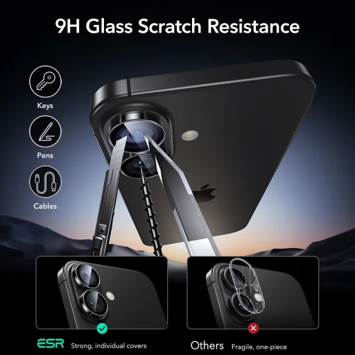  iPhone 16 / 16 Plus / 17 Fekete ESR Armorite Kamera Védő üvegfólia - 6