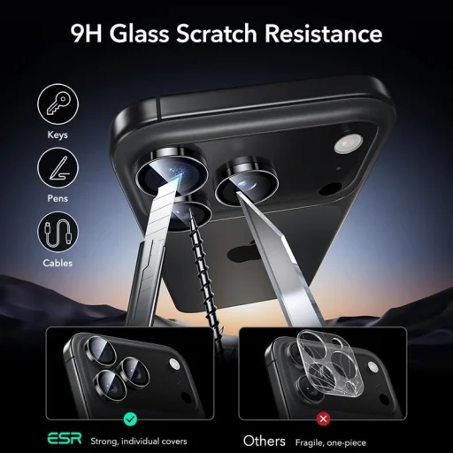  Apple iPhone 14 Pro / Pro Max / 15 Pro / Pro Max / 16 Pro / Pro Max / 17 Pro / Pro Max Fekete ESR Armorite Kamera Védő üvegfólia - 7