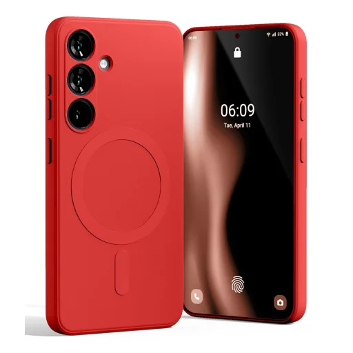 Mercury MagSafe fél-szilikon tok Samsung Galaxy S25 tok piros - 1