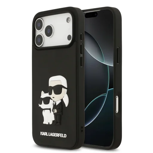  iPhone 17 Pro Max fekete Karl Lagerfeld 3D Rubber Karl and Choupette tok - 1
