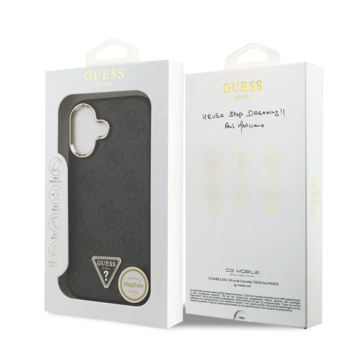  iPhone 17 Fekete Guess PU Bőr 4G Háromszög Logó Arany Keretes MagSafe Tok - 7