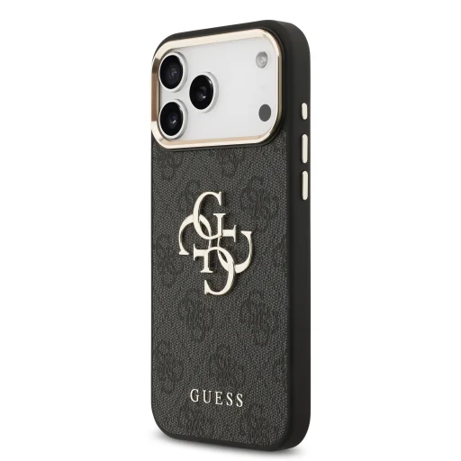  iPhone 17 Pro Max Fekete Guess PU Leather 4G Metal Logo Arany Keretes Tok - 2