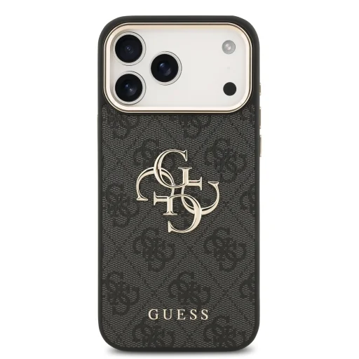  iPhone 17 Pro Max Fekete Guess PU Leather 4G Metal Logo Arany Keretes Tok - 3
