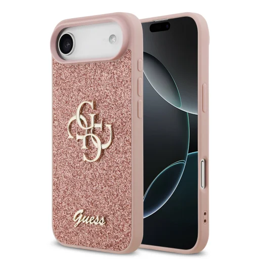  iPhone 17 Air Pink Guess PU Fixed Glitter 4G Metal Logo tok - 1