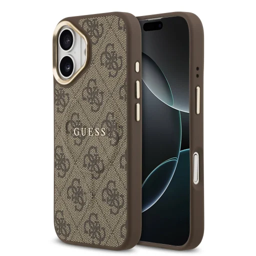  iPhone 17 Barna Guess PU Leather 4G Gold Frame MagSafe tok - 1