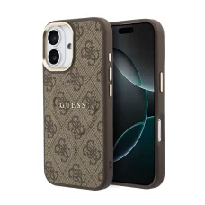 iPhone 17 hnedé Guess PU Leather 4G Gold Frame MagSafe puzdro