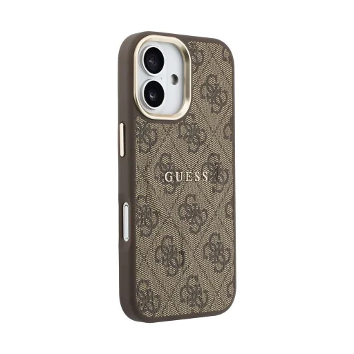 iPhone 17 hnedé Guess PU Leather 4G Gold Frame MagSafe puzdro - 4