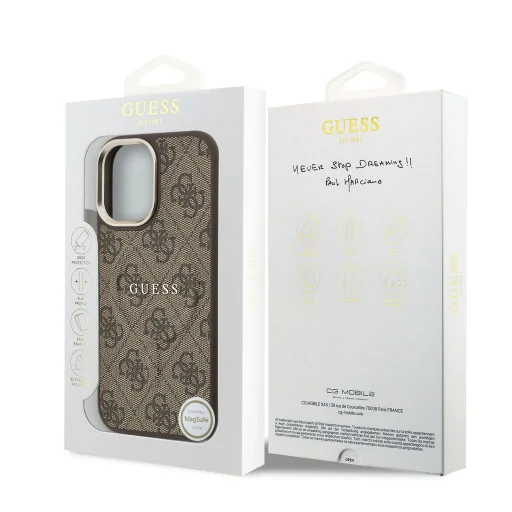iPhone 17 hnedé Guess PU Leather 4G Gold Frame MagSafe puzdro - 2