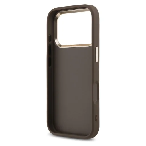  iPhone 17 Pro Max Barna Guess PU Leather 4G Fém Logó Arany Keret Tok - 2