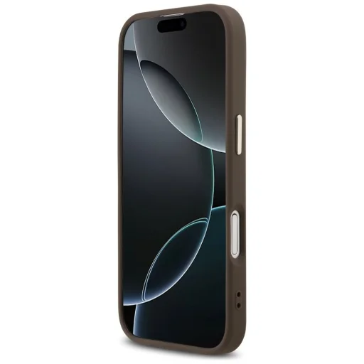  iPhone 17 Barna Guess PU bőrből készült 4G háromszög logós, arany keretes MagSafe tok - 5