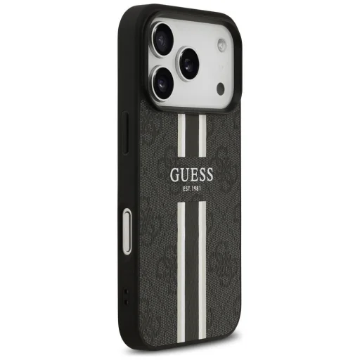  iPhone 17 Pro Fekete Guess 4G Nyomott Csíkos MagSafe tok - 4