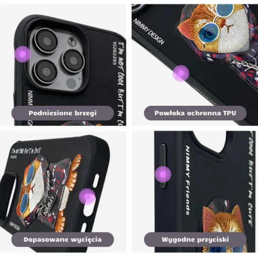 Nimmy Szemüveges Menő Macska tok az iPhone 15-hez - fekete tok - 16