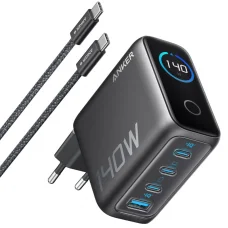 Hálózati Töltő Anker Zolo, 140W, 5A, 1 x USB-A - 3 x USB-C, USB-C Kábel, Fekete