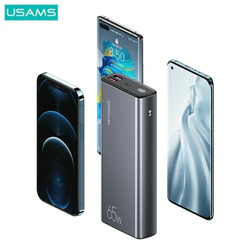 USAMS Powerbank PB59 30000mAh 65W 2xQC3.0 + PD Gyors Töltés fekete CMXLOGTC01 (US-CD165) + U kábel - 3