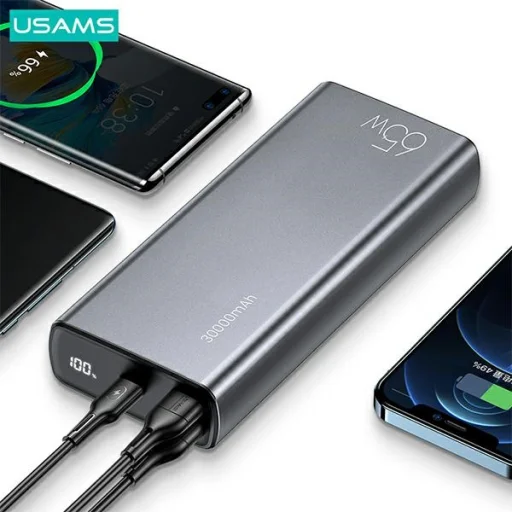 USAMS Powerbank PB59 30000mAh 65W 2xQC3.0 + PD Gyors Töltés fekete CMXLOGTC01 (US-CD165) + U kábel - 5
