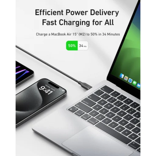 USB-C to USB-C kábel Anker, 240W, 0.9m, Fekete A80N1H11 - 3