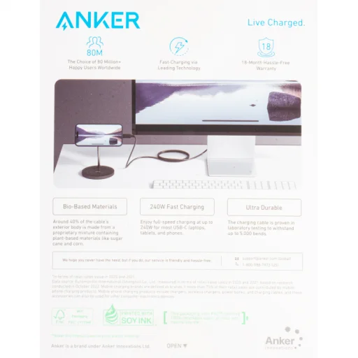 USB-C to USB-C kábel Anker, 240W, 0.9m, Fekete A80N1H11 - 6