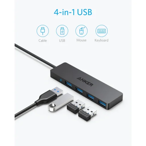 USB Hub Anker, 4 x USB-A 3.0, Fekete A7516016 - 2