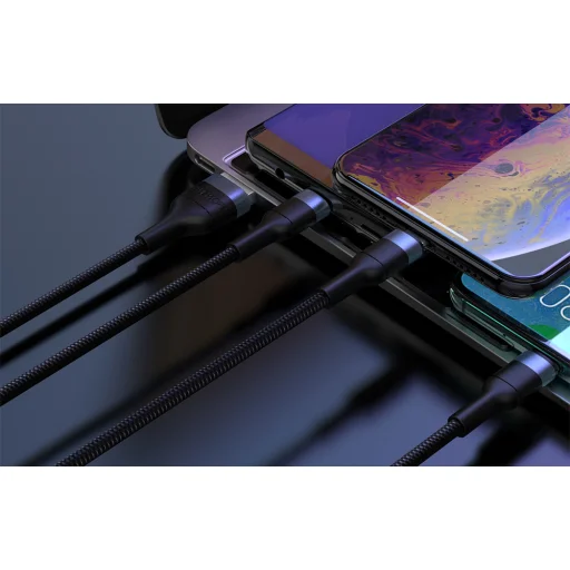 3in1 USB-ről USB-C / Micro USB / Lightning kábel, 3A, 1m (Fekete) Foneng X51 - 2